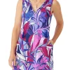 Tommy Bahama® Linework Leaves Split Neck Spa Dress Swim Coverup
